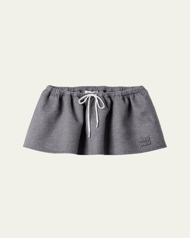 Drawstring Cashmere-Wool Mini Skirt